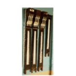 *THREE PINE SHOP FRONT PILASTERS, CIRCA 1900. 3410MM (134IN) HIGH X 400MM (15IN) WIDE X 330MM (13IN)