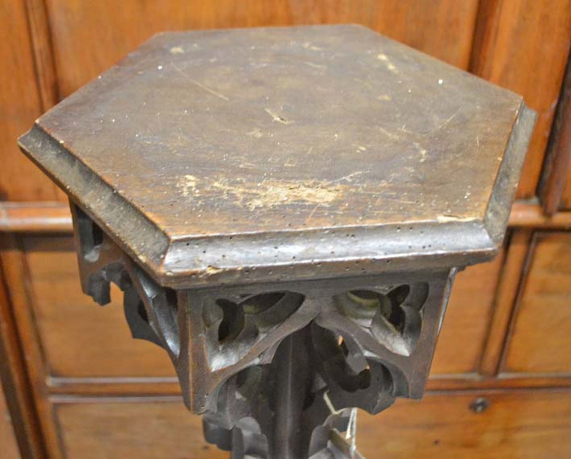 *PAIR OF VICTORIAN GOTHIC STANDS. 1220MM ( 48" ) HIGH. PLINTH 230MM ( 9" ) WIDE X BASE 360MM ( 14" ) - Image 7 of 8