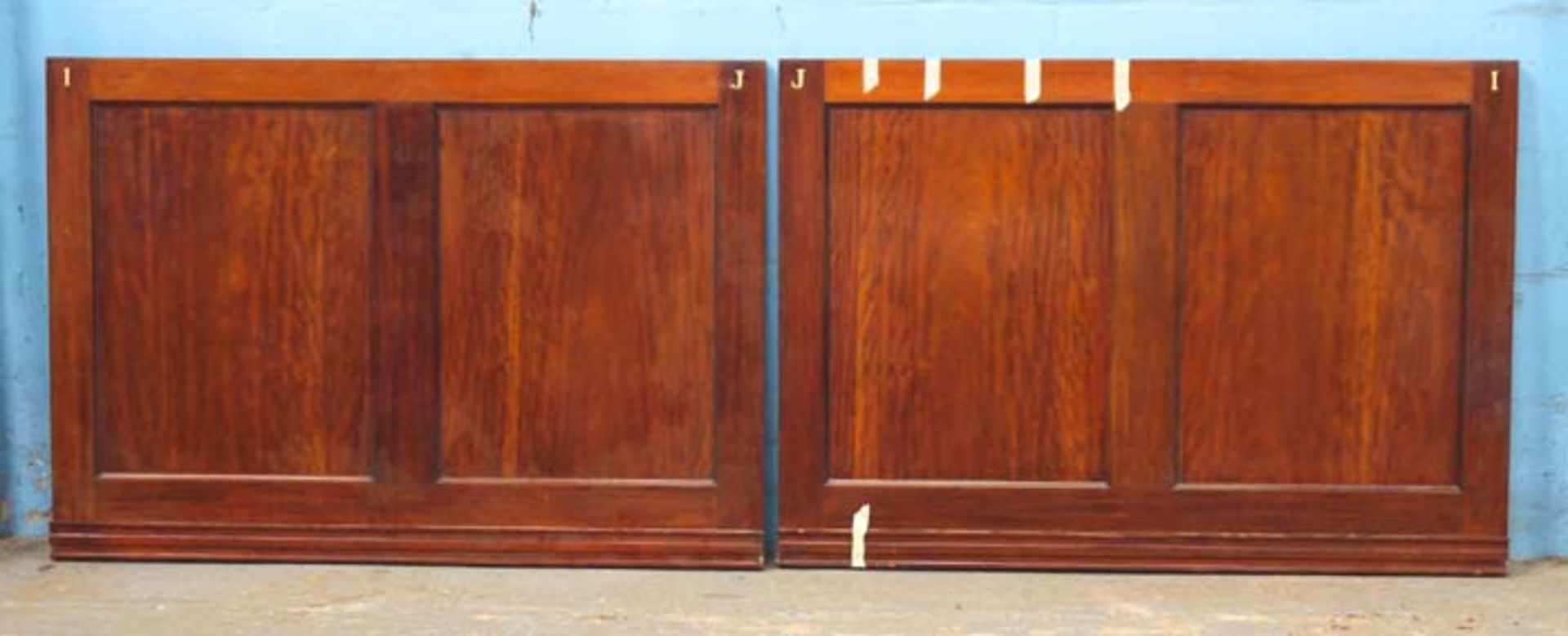 *TWO ANTIQUE MAHOGANY DADO PANELS RECLAIMED FROM A VICTORIAN DISPLAY CABINET FROM THE VICTORIA & - Image 4 of 4
