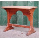 *PITCH PINE GOTHIC SIDE TABLE, LATE 1800'S. HEIGHT 850MM (33.5IN) X WIDTH 1065MM (42IN) X DEPTH