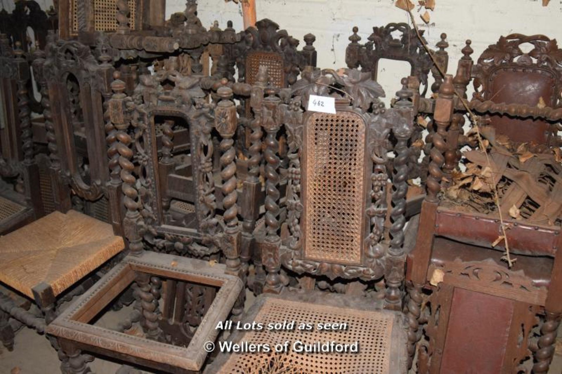 *COLLECTION OF CARVED OAK CHAIRS IN NEED OF RESTORATION