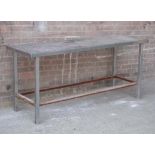 *STEEL SERVER TABLE, MID 1900'S. HEIGHT 840MM (33IN) X WIDTH 183MM (72IN) X DEPTH 605MM (23.75IN) [