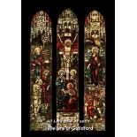 *THREE LIGHT WINDOWS DEPICTING THE CRUCIFIXION. HEIGHT 4185MM X 810MM WIDE