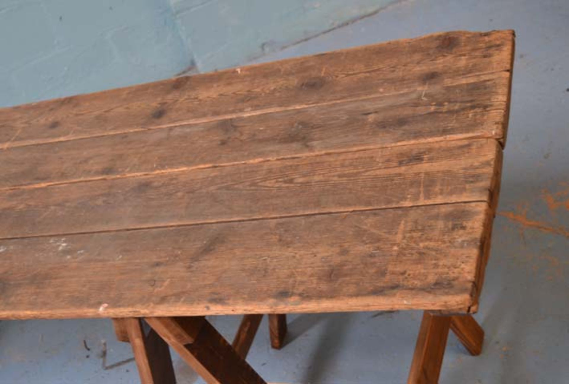 *ORIGINAL PINE VICTORIAN TRESTLE TABLE. 3010MM ( 142" ) WIDE X 610MM ( 24" ) DEEP X 755MM ( 29.75" ) - Image 2 of 3