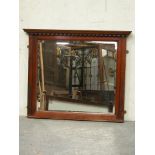 *VICTORIAN MAHOGANY FRAMED BEVELLED MIRROR WITH DENTIL CORNICE. HEIGHT 810MM (32IN) X WIDTH 980MM (
