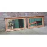 *PAIR OF STRIPPED PINE OVERMANTLE MIRRORS. HEIGHT 910MM (35.75IN) X WIDTH 1665MM (65.5IN) X DEPTH