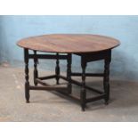 *OAK GATELEG TABLE CIRCA 1760-1770. 1185MM ( 47" ) WIDE X 1295MM ( 51" ) DEEP X 705MM ( 27.75" )