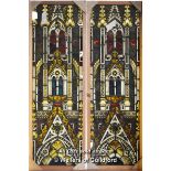 *SET OF TWO DECORATIVE STAINED GLASS TOP PANELS WITH MASONRY Each window 390mm W x 1870mm H