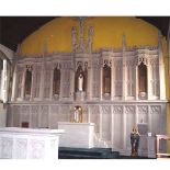 *LARGE VICTORIAN STONE REREDOS. HEIGHT 4.2M (13.75FT) TO CORNICE X APPROX WIDTH 7.24M (23.5FT) X