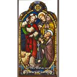 *DECORATIVE STAINED GLASS WINDOW WITH CHRIST AND SAINTS 447mm W x 870mm H