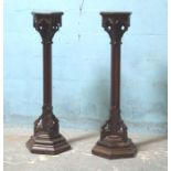 *PAIR OF VICTORIAN GOTHIC STANDS. 1220MM ( 48" ) HIGH. PLINTH 230MM ( 9" ) WIDE X BASE 360MM ( 14" )