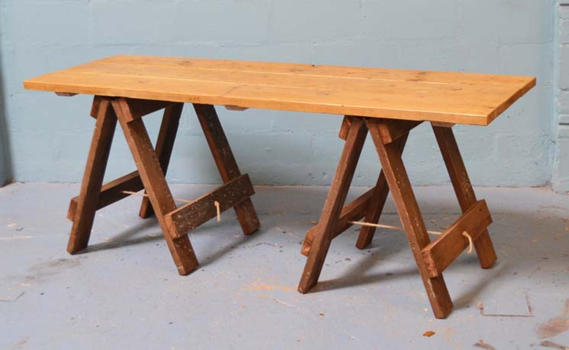 *RECLAIMED TOPPED TABLE ON TRESTLE LEGS