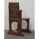 *OAK GOTHIC CHAIR, EARLY 1900'S. HEIGHT 910MM (35.8IN) X WIDTH 540MM (21.2IN) X DEPTH 530MM (