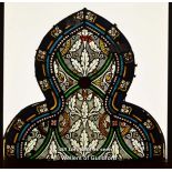 *PAIR OF GRISAILLE TOP DECORATIVE STAINED GLASS PANELS 760mm W x 710mm H