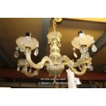 *GLASS CHANDELIER FIVE BRANCH, LATE 20TH CENTURY. 500MM ( 19.75" ) DIAMETER X 585MM ( 23" ) HIGH [