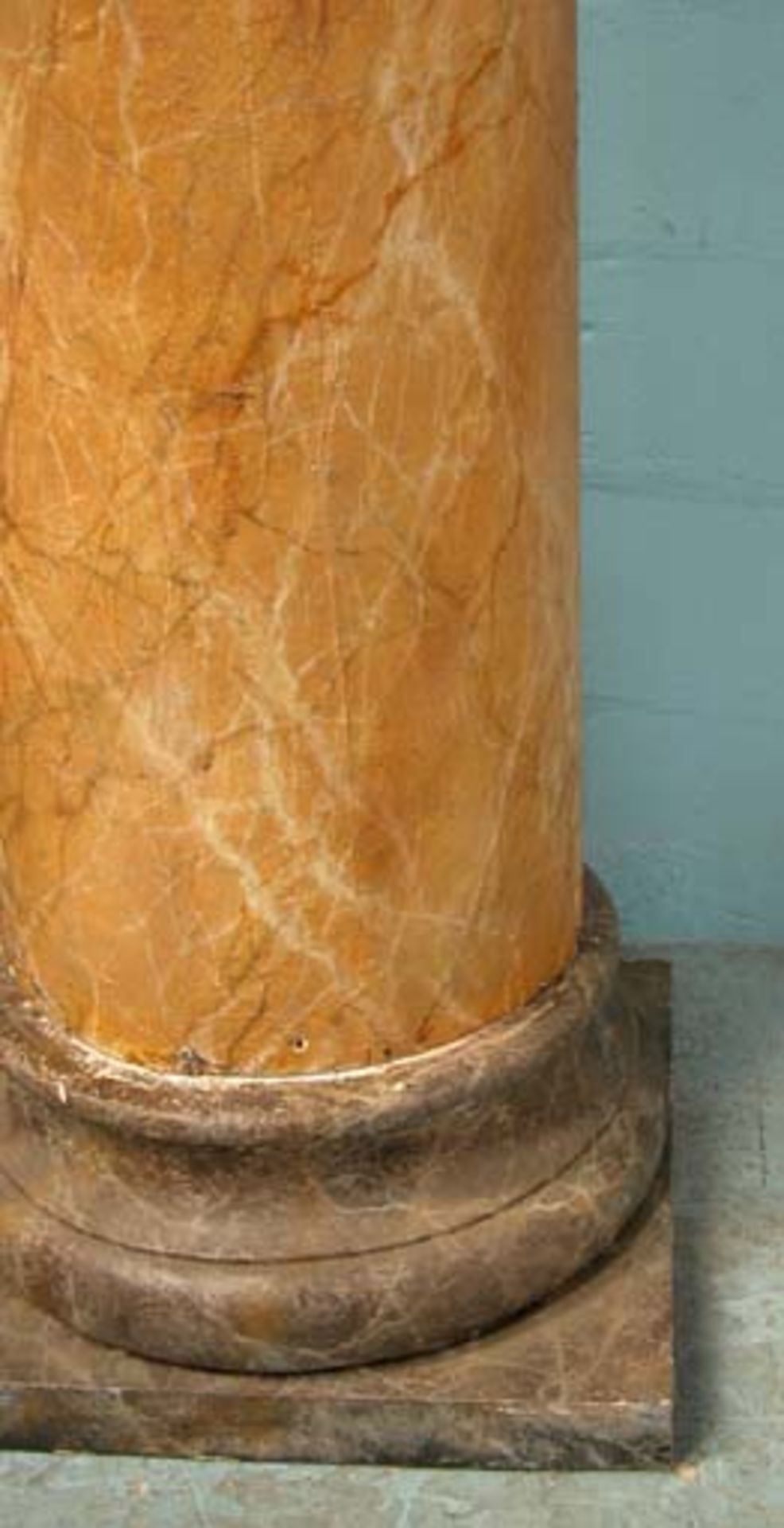 *SET OF FOUR LARGE PINE CLASSICAL STYLE COLUMNS WITH MARBLE EFFECT PAINTWORK, LATE 1900. EACH 3845MM - Image 3 of 3