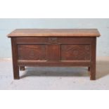 *OAK ANTIQUE CHEST WITH CANDLE BOX, VICTORIAN WITH EARLIER PANELS. 1205MM ( 47.5" ) WIDE X 625MM (