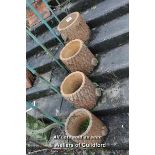 *FOUR CLAY TREE TRUNK FORM PLANTERS