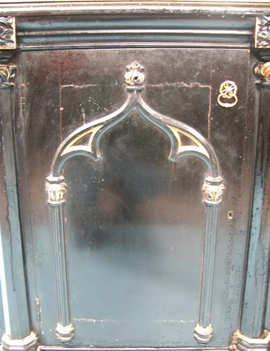 *EBONISED & GILDED STRAWBERRY HILL GOTHIC SIDEBOARD WITH WHITE MARBLE TOP CIRCA 1860. HEIGHT - Image 5 of 6