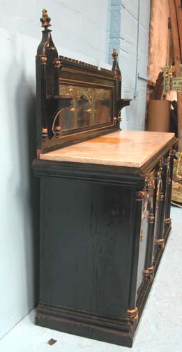 *EBONISED & GILDED STRAWBERRY HILL GOTHIC SIDEBOARD WITH WHITE MARBLE TOP CIRCA 1860. HEIGHT - Image 3 of 6