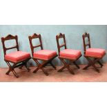 *SET OF FOUR OAK CHAIRS WITH GOTHIC DETAILS, CIRCA 1880. 920MM (36IN) HIGH X 475MM (18.75IN) WIDE