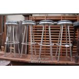 *- SET OF FOUR METAL BAR STOOLS AND ONE OTHER WOODEN BAR STOOL [0]