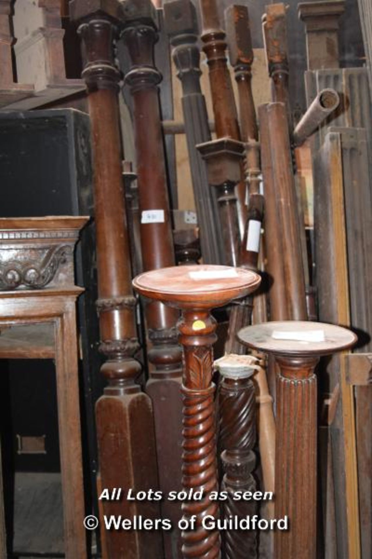 *COLLECTION OF LARGE TURNED COLUMNS AND BED POSTS ETC.