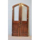 *PAIR OF PINE HALF GLAZED, ARCH TOP DOORS. 2580MM ( 101.5" ) HIGH X 1235MM ( 48.5" ) WIDE X 45MM (