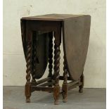 *VICTORIAN OAK BARLEYTWIST GATE LEG TABLE. HEIGHT 735MM (28.75IN) X WIDTH 1490MM (52.5IN) X DEPTH