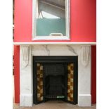 *RECENTLY MADE WHITE MARBLE FIRE SURROUND. HEIGHT 1175MM (46.5IN) X WIDTH 1525MM (60IN) OF MANTLE