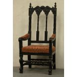 *LARGE CARVED OAK VICTORIAN CHAIR CIRCA 1890. HEIGHT 1370MM (54IN) X WIDTH 630MM (24.75IN) X DEPTH
