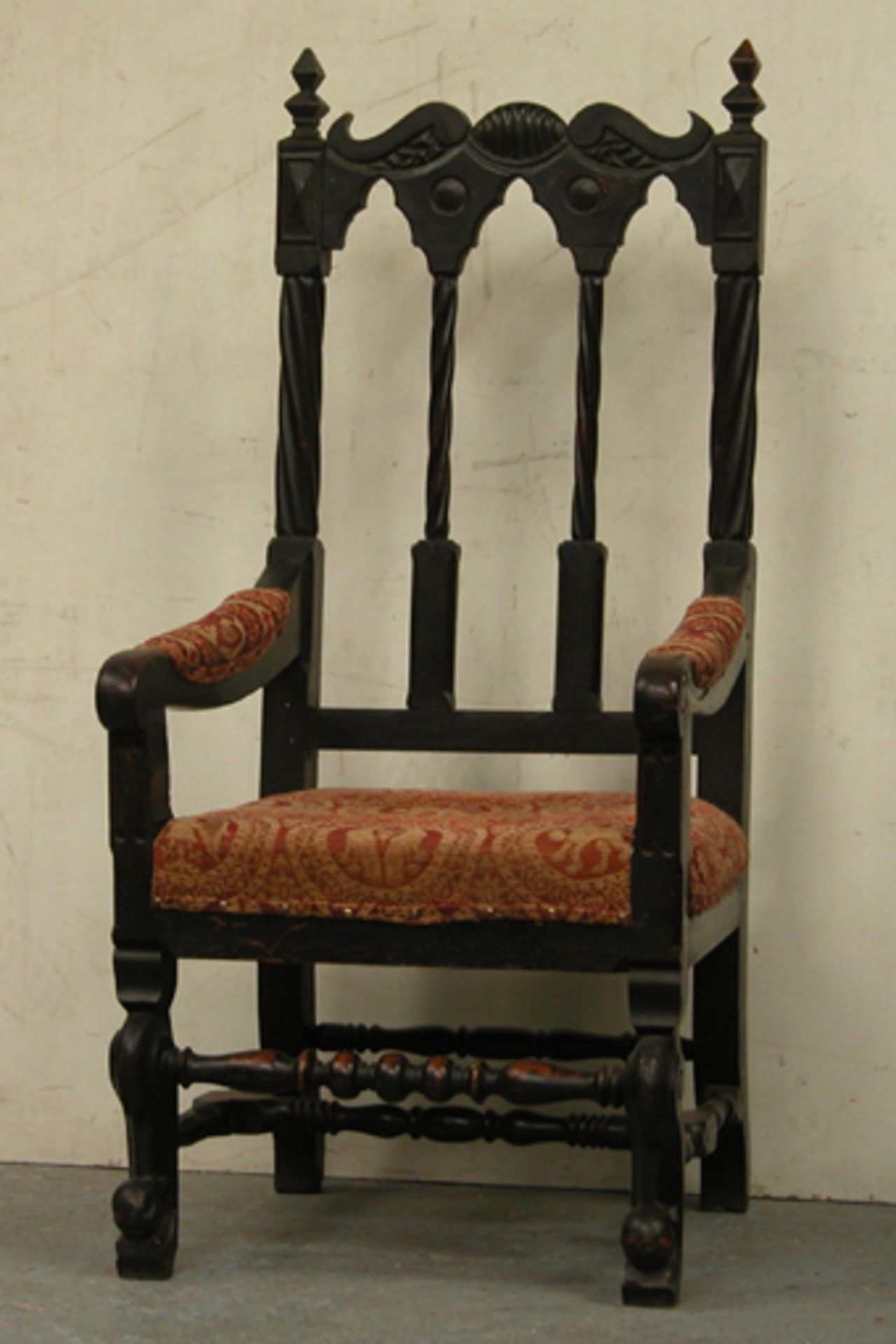 *LARGE CARVED OAK VICTORIAN CHAIR CIRCA 1890. HEIGHT 1370MM (54IN) X WIDTH 630MM (24.75IN) X DEPTH