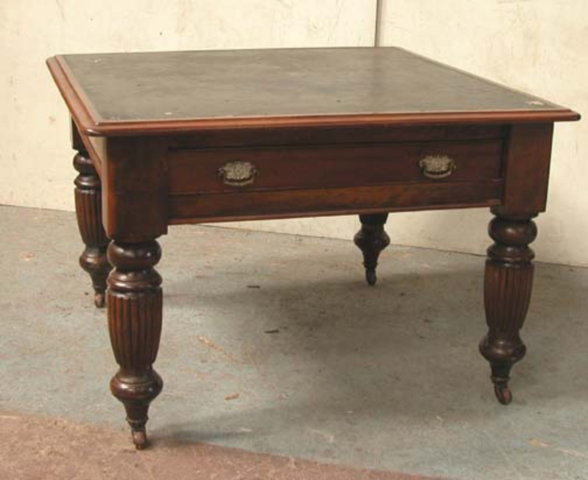 *VICTORIAN MAHOGANY AND BEECH LIBRARY TABLE, CIRCA 1890. HEIGHT 750MM (29.5IN) X WIDTH 1115MM (44IN)