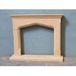 *STONE "MINSTER" FIRE SURROUND, 1400MM (55") WIDE, 1120MM (44") HIGH, 200MM (8") DEEP. OPENING 920MM