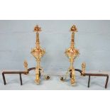 *PAIR OF 1920S BRASS FIRE DOGS. HEIGHT 630MM (24.5IN) X WIDTH 240MM (9.5IN) X DEPTH 550MM (21.