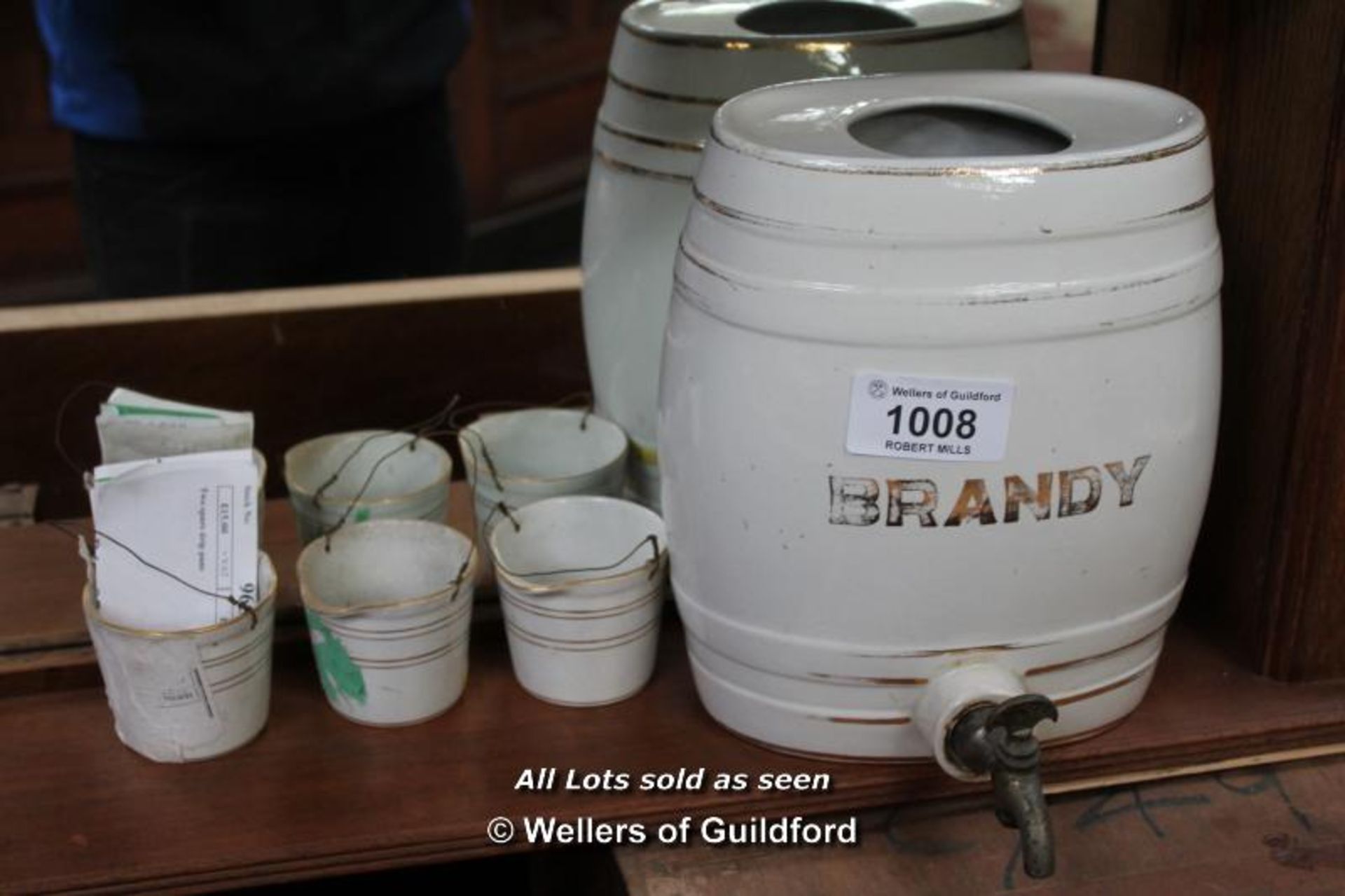*VICTORIAN WHITE CERAMIC 'BRANDY' BARREL WITH DRIP PAN (NO LID), EARLY 1900S. 275MM (10.8IN) HIGH - Image 2 of 2