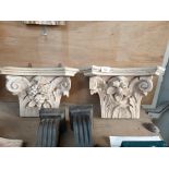 PAIR OF STRIPPED PINE CAPITALS