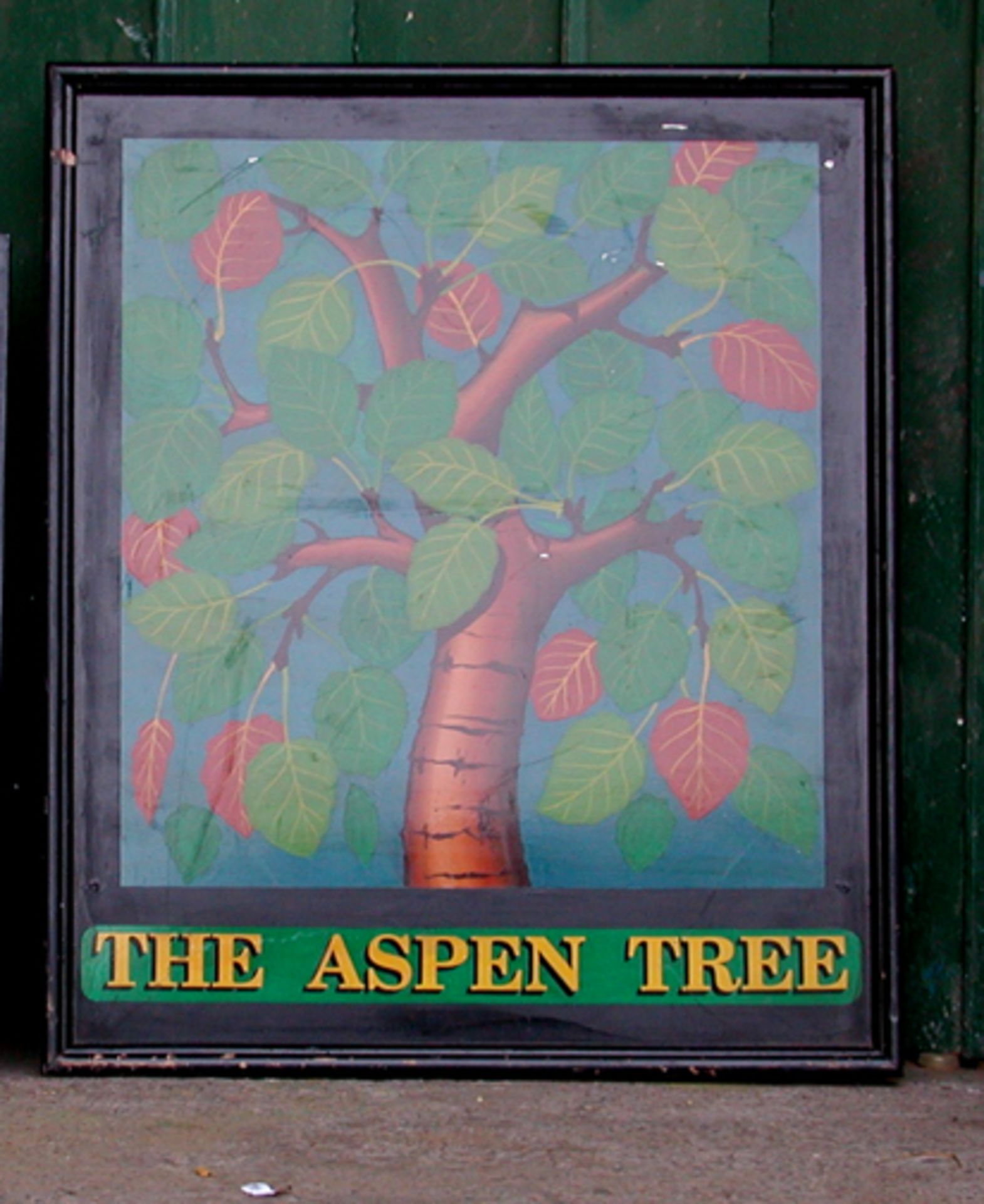 SINGLE SIDED 'THE ASPEN TREE' PUB SIGN, NEW FRAME. HEIGHT 970MM (38IN) X WIDTH 815MM (32IN) X DEPTH