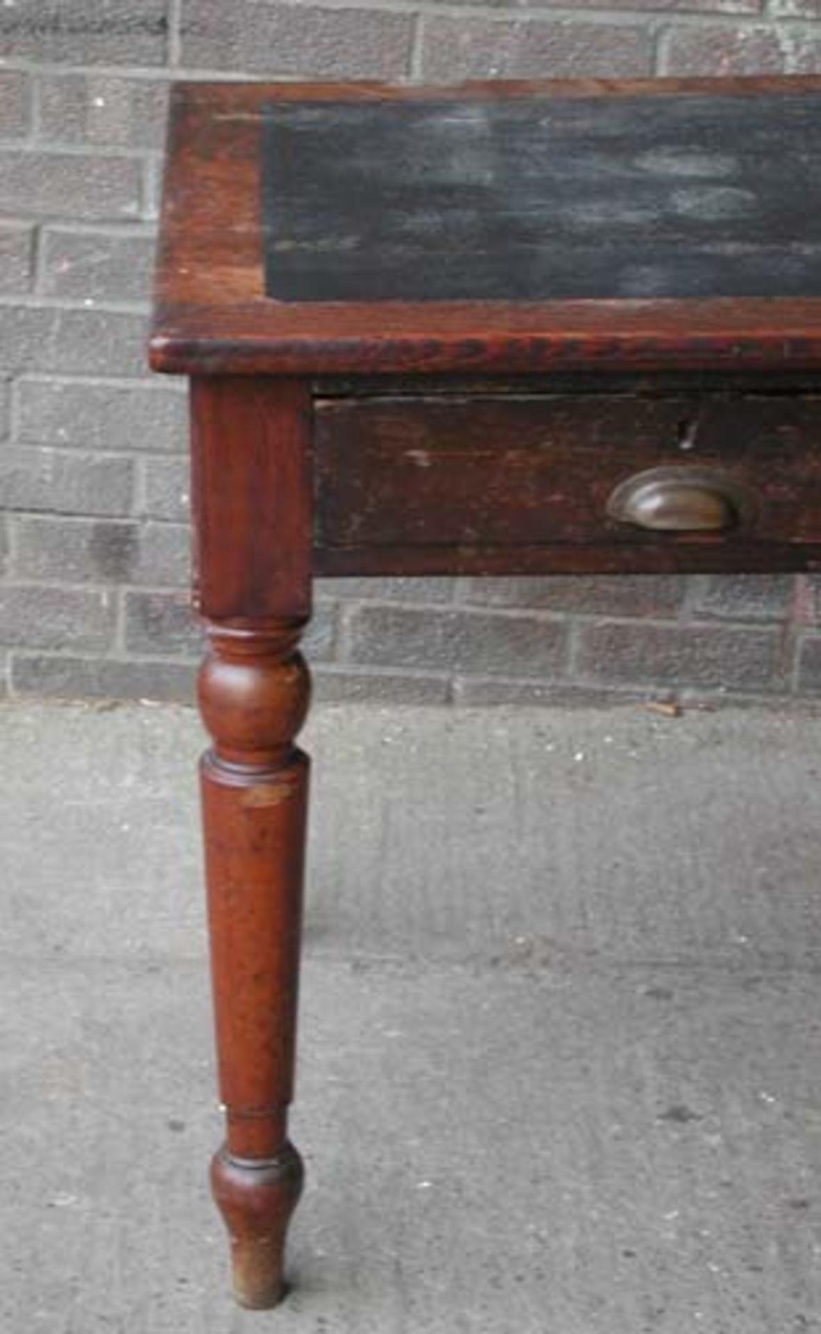 *INLAID TWO DRAWER OAK DESK, EARLY 1900'S. HEIGHT 765MM (30IN) X WIDTH 1215MM (47.75IN) X DEPTH - Image 4 of 5