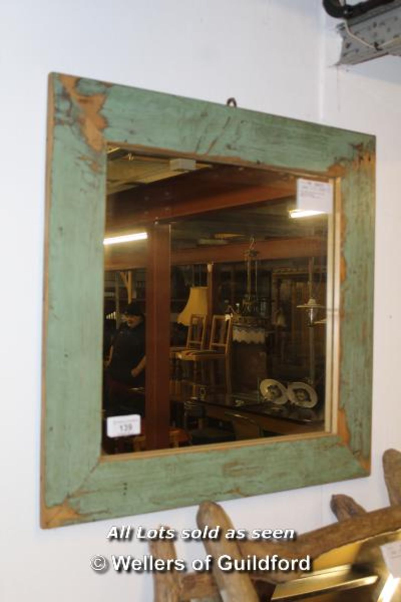 *MIRROR MADE FROM RECLAIMED WOOD WITH ORIGINAL PAINT FINISH. 1100MM ( 43.25" ) HIGH X 600MM ( 23.