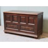 *VICTORIAN OAK COFFER WITH DRAWERS. 1325MM ( 52.25" ) WIDE X 790MM ( 31" ) HIGH X 590MM ( 23.25" )