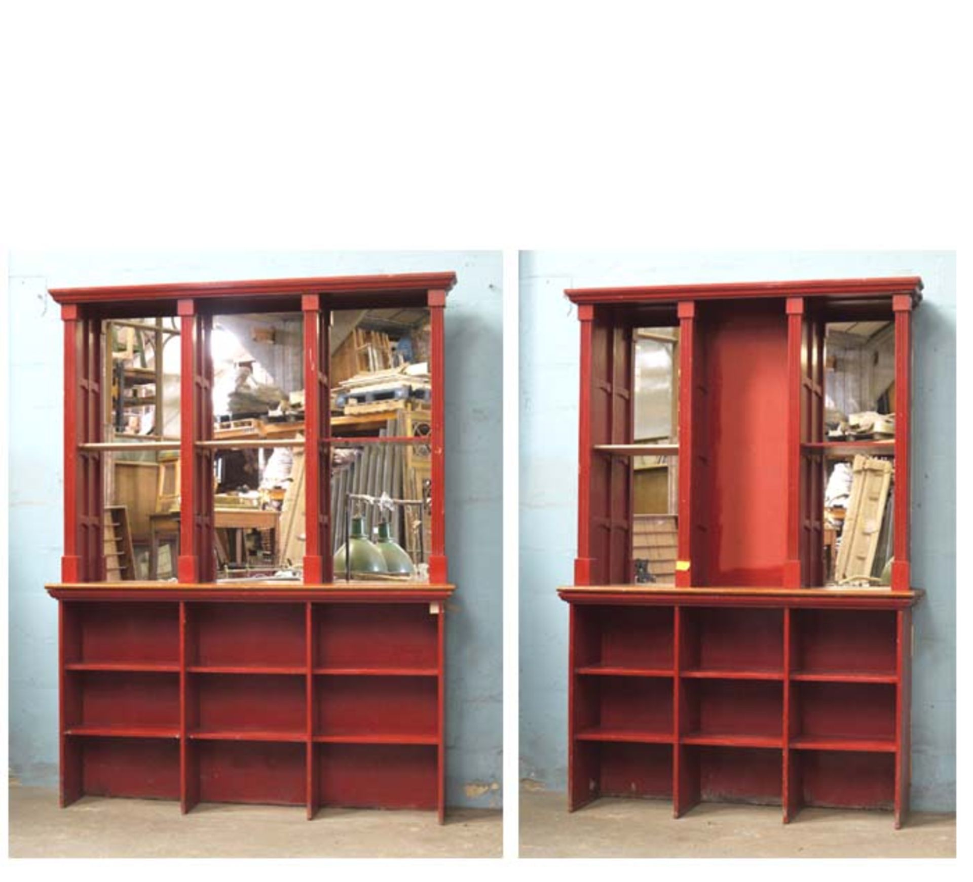 *PAIR OF RECLAIMED PAINTED BACK FITTINGS, RECENTLY MADE. HEIGHT 2430MM (96"). TILL SHELF 1060MM ( - Image 5 of 5