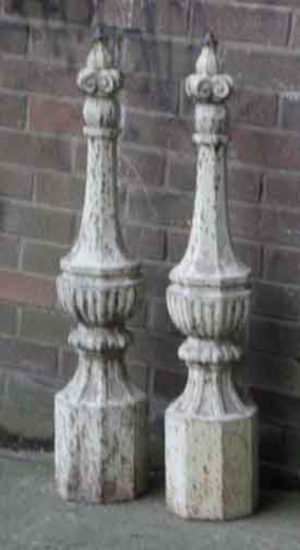 *PAIR PAINTED FRENCH FINIALS/CONDUCTORS, LATE 1800'S. HEIGHT 940MM (37IN) MAX X DIAMETER 180MM (7IN)