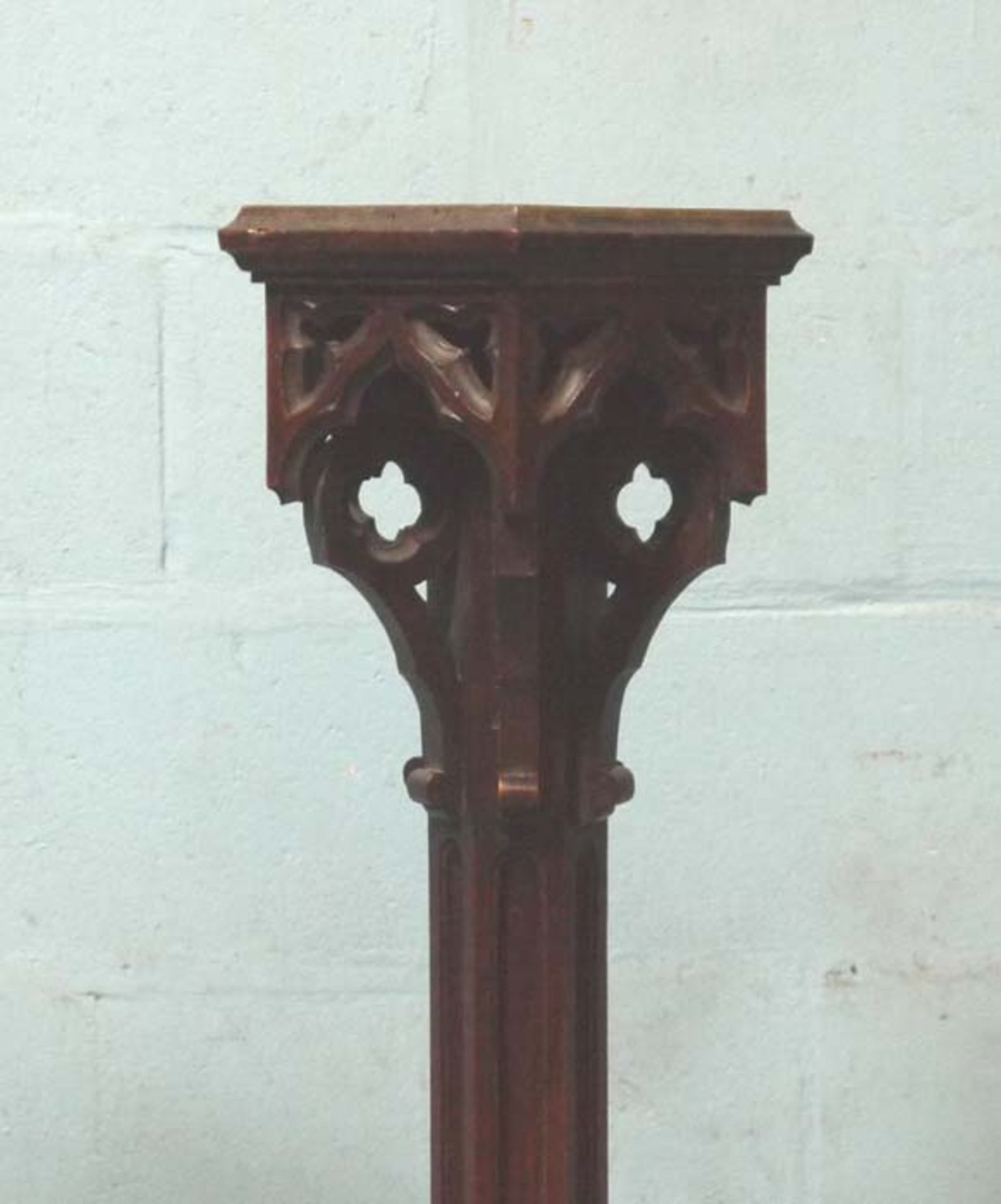 *PAIR OF VICTORIAN GOTHIC STANDS. 1220MM ( 48" ) HIGH. PLINTH 230MM ( 9" ) WIDE X BASE 360MM ( 14" ) - Image 4 of 8