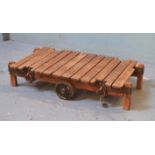 *VICTORIAN INDUSTRIAL ANTIQUE TROLLEY / LOW COFFEE TABLE. 1370MM WIDE X 710MM ( 28" ) DEEP X 280MM (
