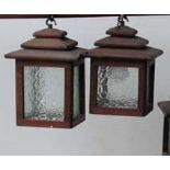 *PAIR OAK PUB LANTERNS. HEIGHT 310MM (12IN) X WIDTH 225MM (9IN) X DEPTH 225MM (9IN) [0]