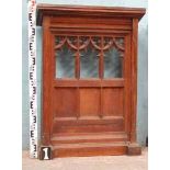 *ENGLISH OAK DESK FRONT WITH GOTHIC TRACERY AND CARVED INSCRIPTION, CIRCA 1920S. 1070MM (42.1IN)