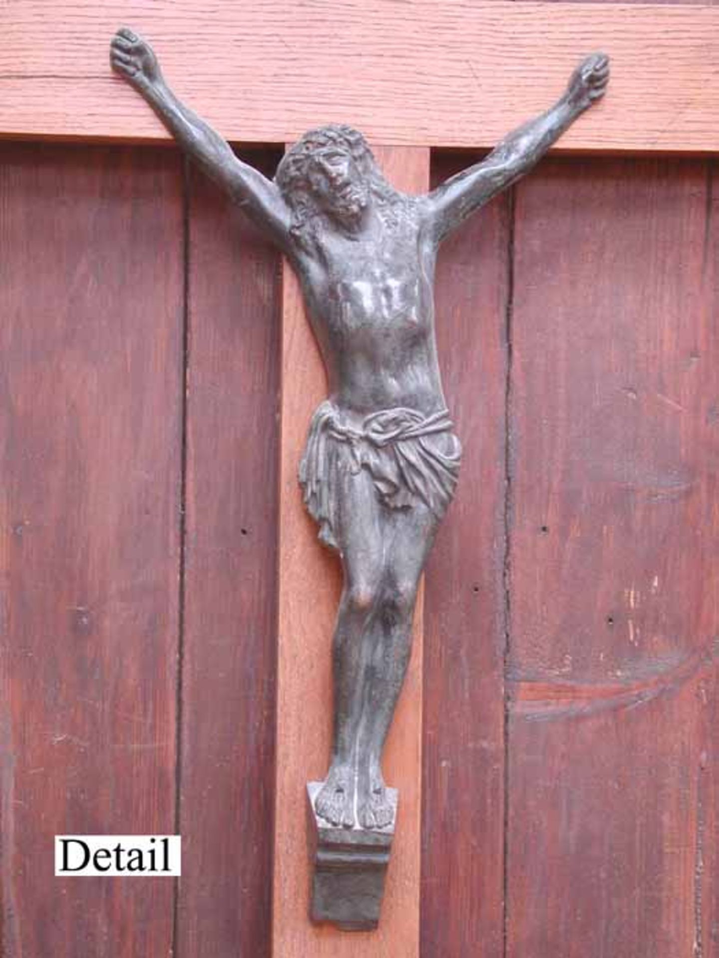 *OAK CROSS WITH BRONZE CORPUS CHRISTI (CROSS NOT ORIGINAL). CORPUS CHRISTI 1870, OAK 1900. 1090MM ( - Bild 4 aus 5