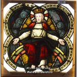 *SQUARE DECORATIVE STAINED GLASS QUADRIFOIL OF CHRIST IN MAJESTY 780mm W x 1140mm H.