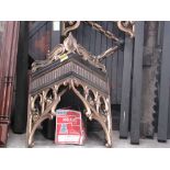 *CARVED, EBONISED GOTHIC ORGAN CASE WOODWORK WITH GOLD PAINTED DETAILS, CIRCA 1860. 2680MM (105.5IN)